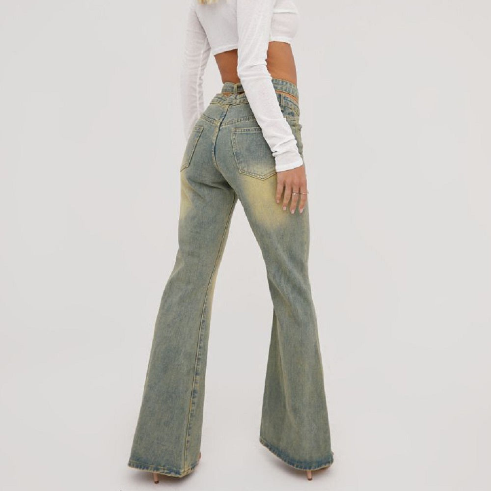 Lily Strappy Waist Studded Detail Flared Jeans