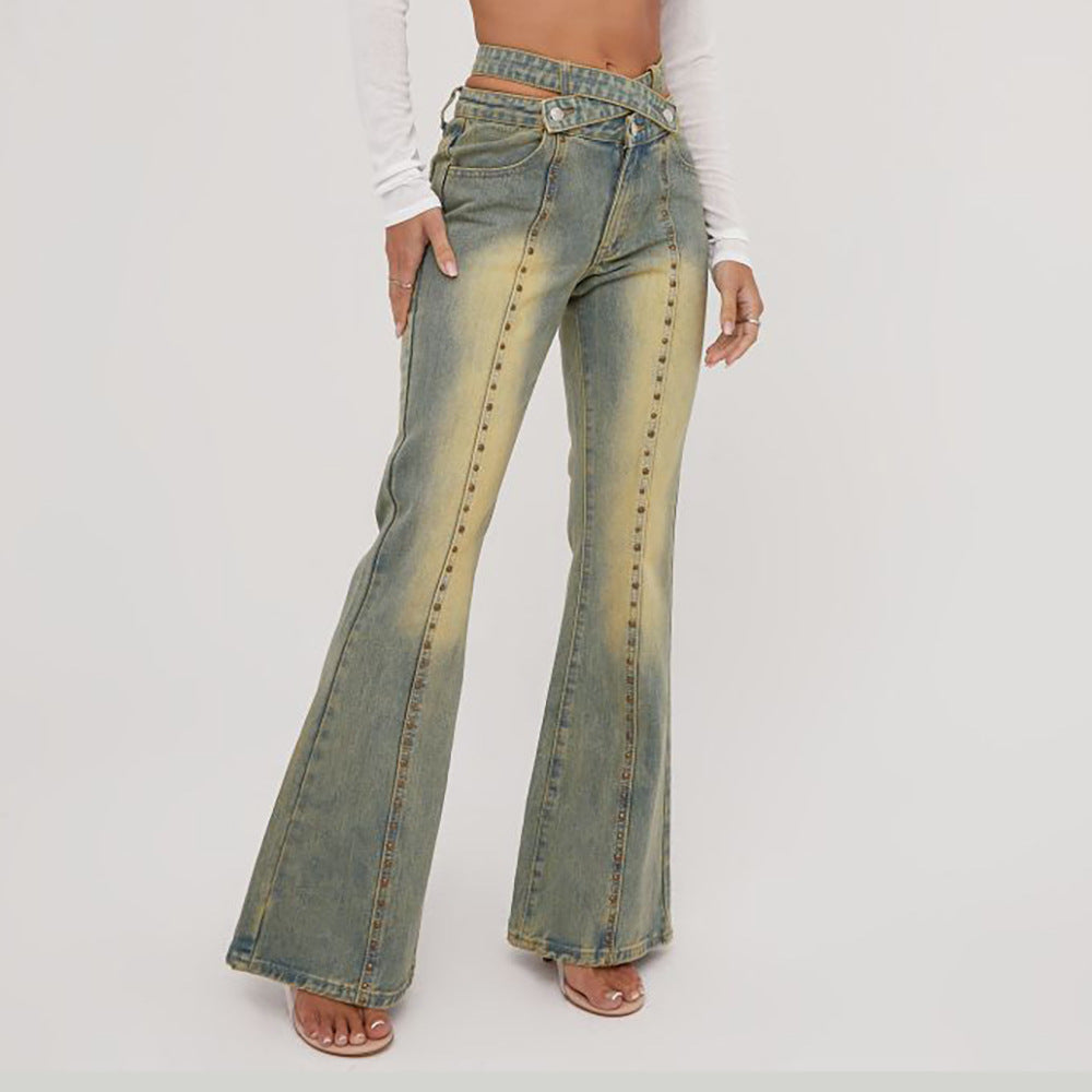 Lily Strappy Waist Studded Detail Flared Jeans