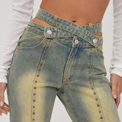 Lily Strappy Waist Studded Detail Flared Jeans