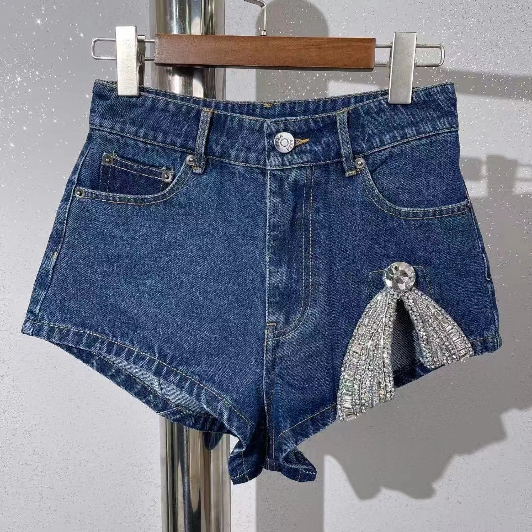 Lottie High Waist Crystal Embellished Denim Shorts