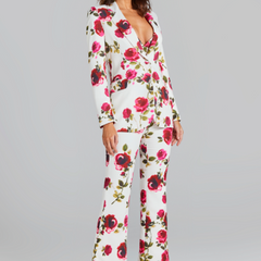 Louiza Long Sleeve Floral Top And Floral Flared Pants Set