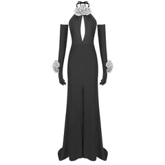 Margie Halter Neck Floral Front Slit Maxi Dress