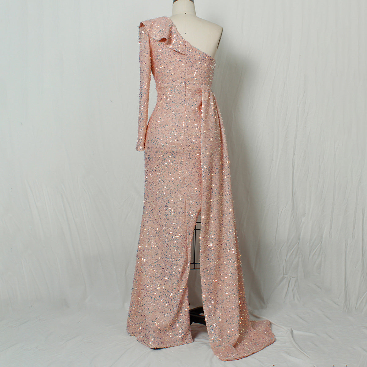 Mikayla Irregular One Shoulder Sequins Side Slit Maxi Dress