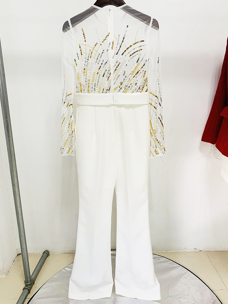 Monica Long Sleeve Bead Embroidered Jumpsuit