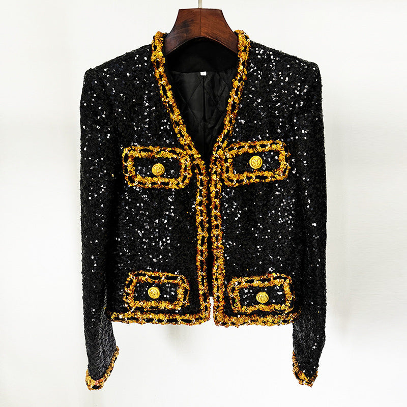 Natasha Long Sleeve Golden Lining Sequined Jacket