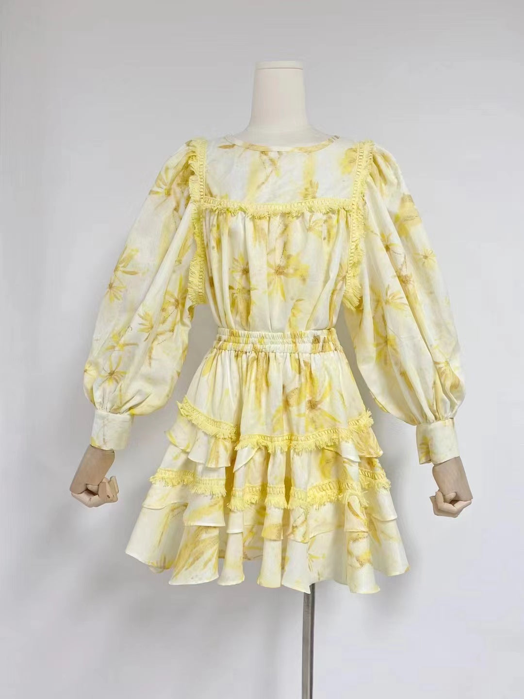 Nora Lantern Sleeve Lace Embroidered Floral Mini Dress