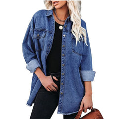 Zeagoo Jean Jackets for Women Ripped Stretchy Denim Jean Jacket Casual Long Sleeve Pockets Oversized Jackets Coat