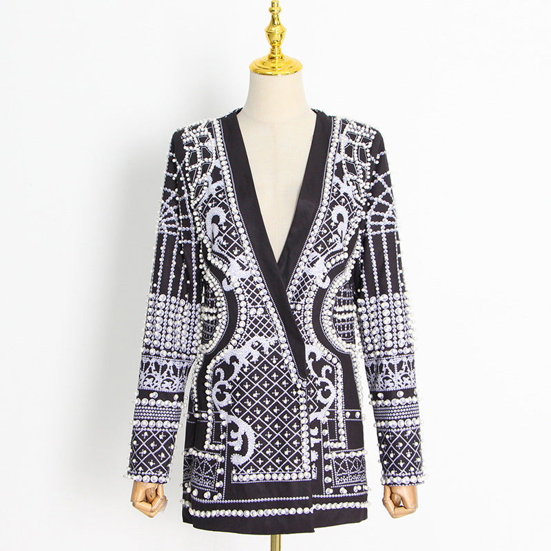 V-neck Beaded Beads Cardigans Blazer Outerwear