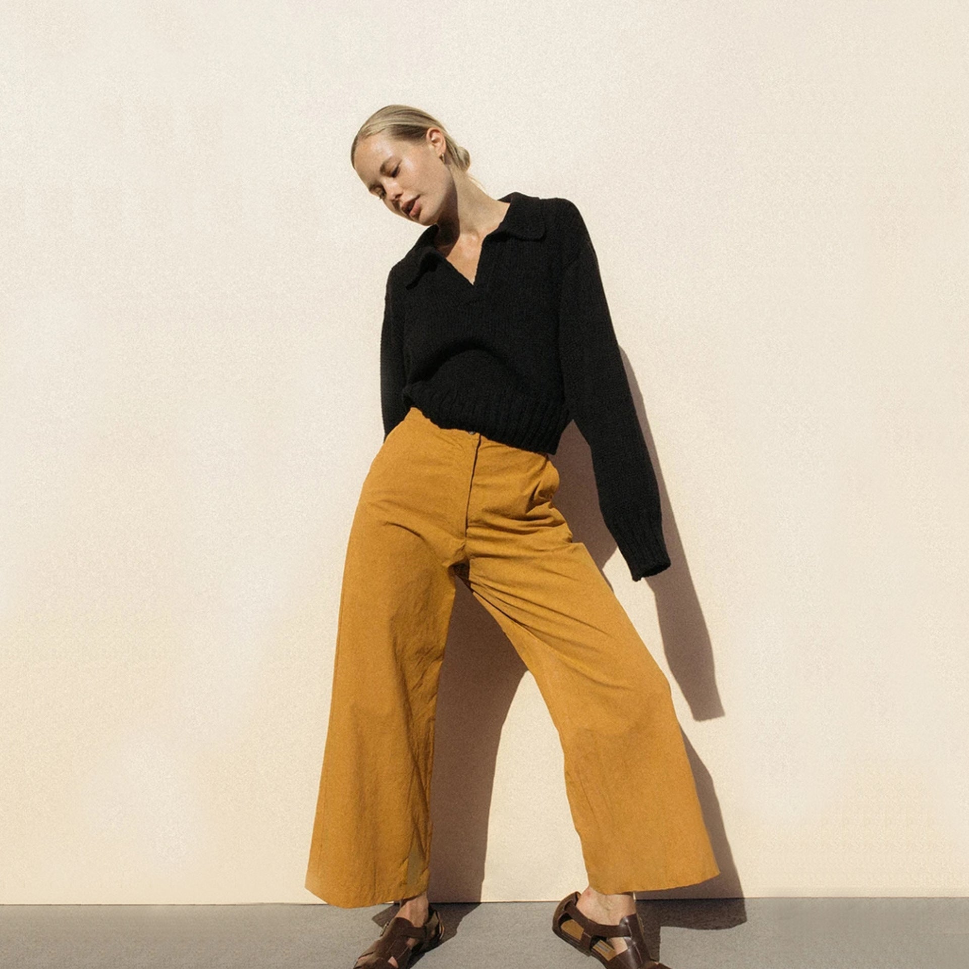 V-neck Knit Pile Collar Polo Sweaters Top