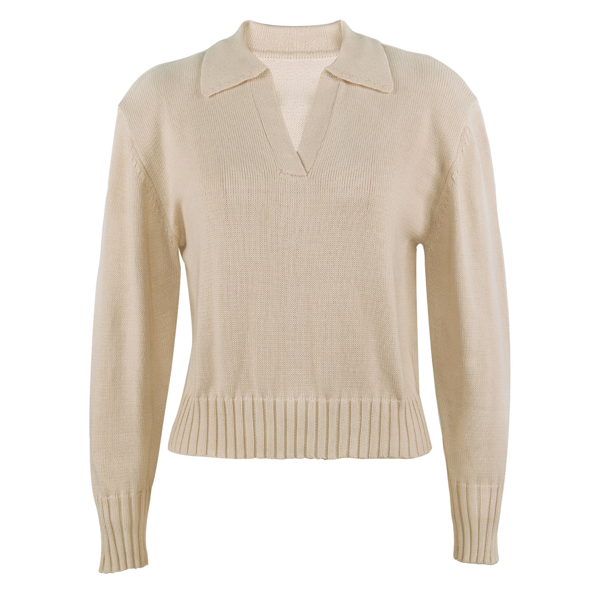 V-neck Knit Pile Collar Polo Sweaters Top