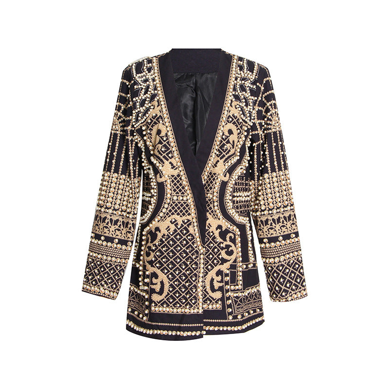 V-neck Beaded Beads Cardigans Blazer Outerwear