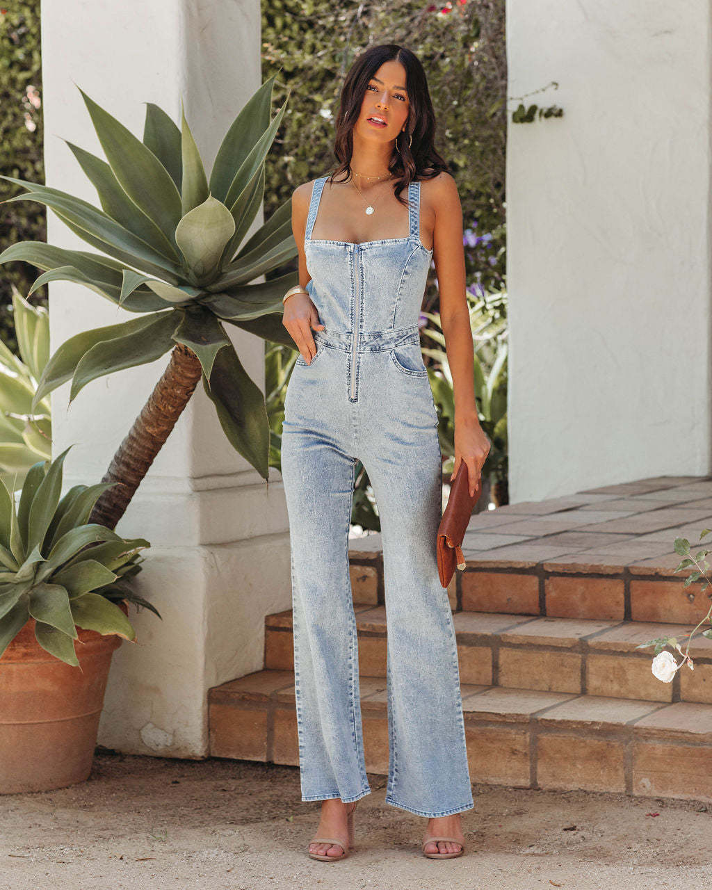 Strap Tube Top Denim Jumpsuit Pants