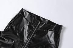 Zip-up ruched PU leather pant