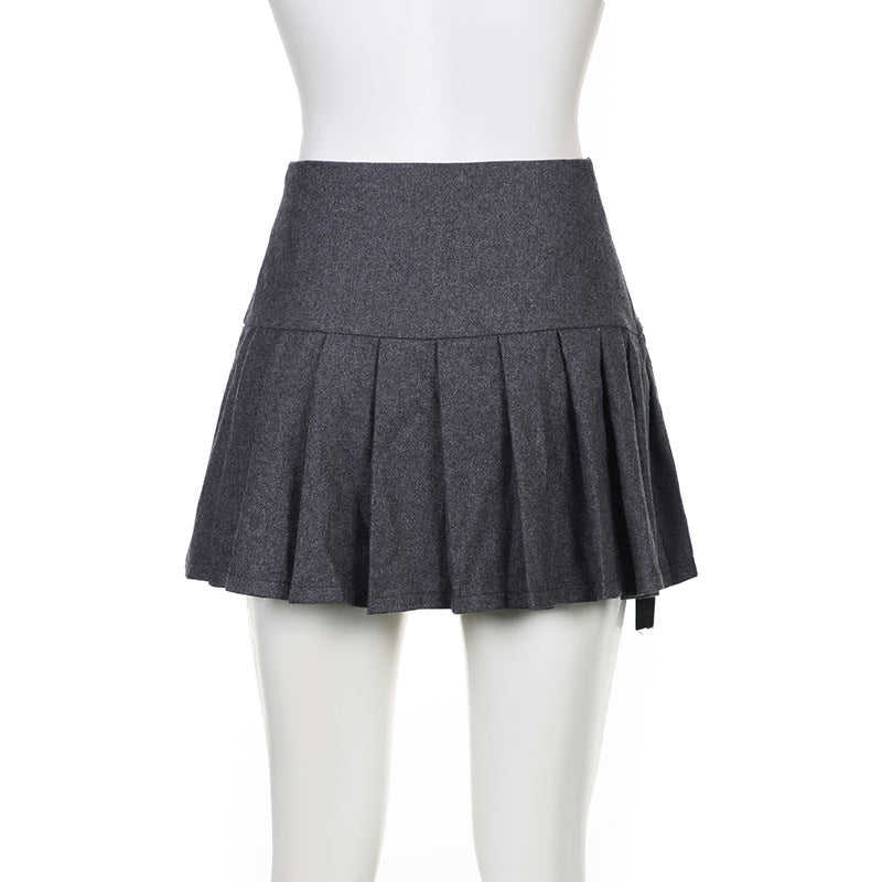 Pleated bowknot contrast high rise A line mini skirt