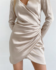 V-neck Satin Bodycon Mini Dresses