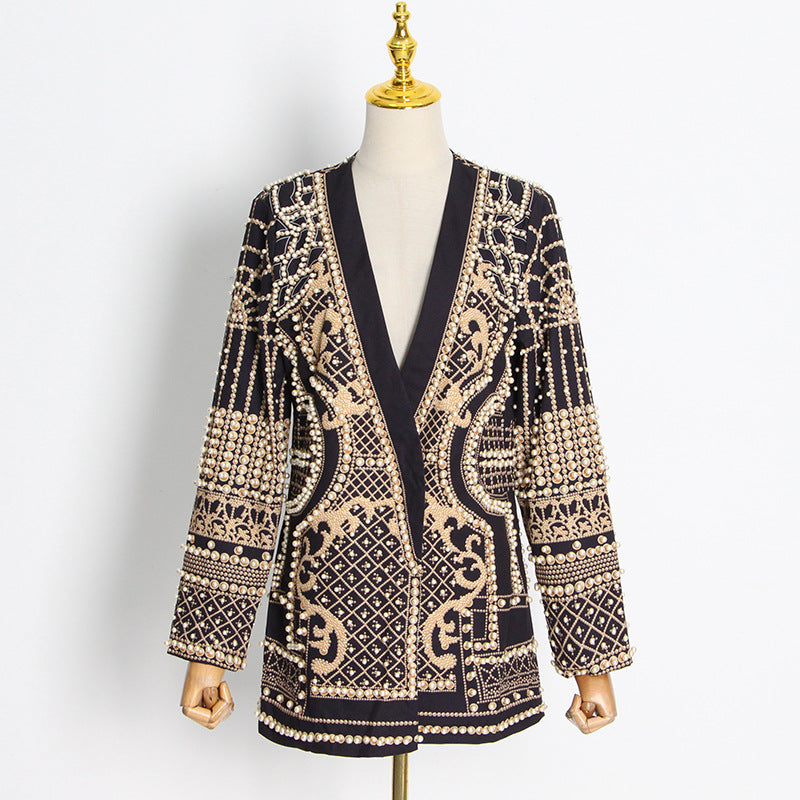 V-neck Beaded Beads Cardigans Blazer Outerwear