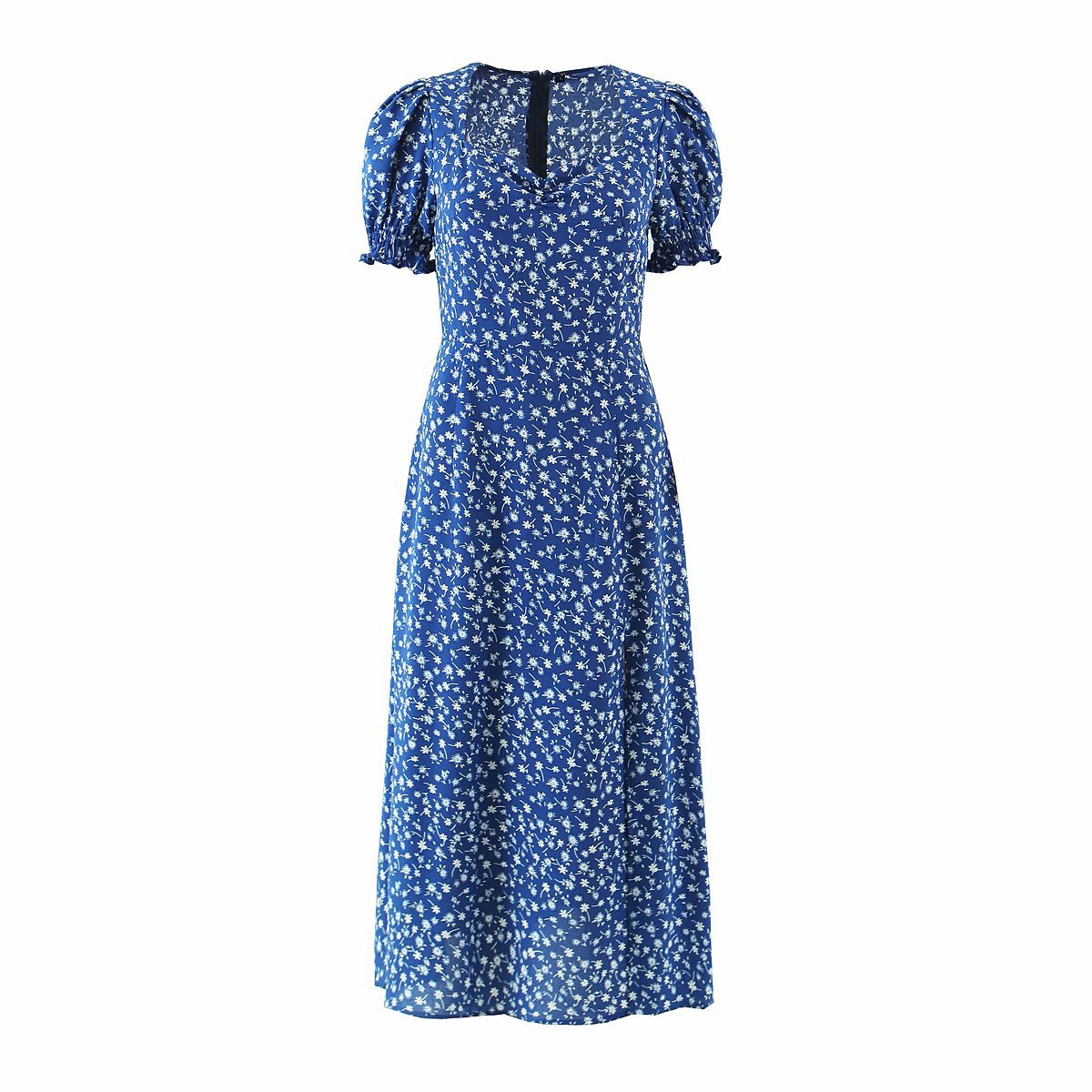 Square Collar Floral Daisy Puff Sleeve Midi Dresses