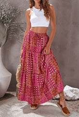 Tiered Paisley Print Long A-Line Skirt Boho Holiday Maxi Skirts