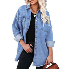 Zeagoo Jean Jackets for Women Ripped Stretchy Denim Jean Jacket Casual Long Sleeve Pockets Oversized Jackets Coat