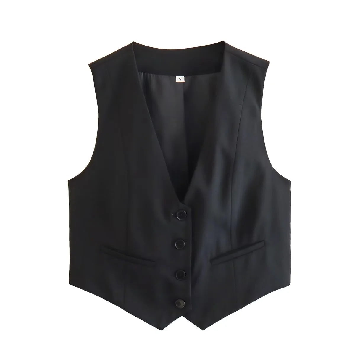 Sleeveless Button Down V Neck Crop Top Summer Vest Waistcoat