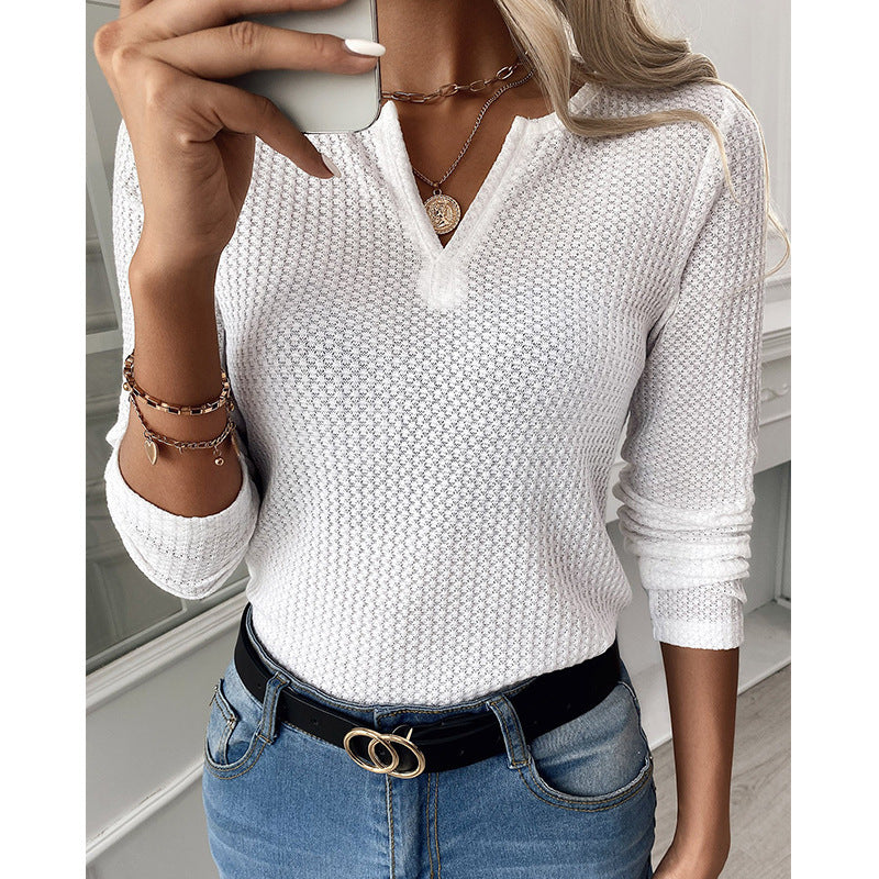 Zeagoo Women's 2023 Long Sleeve V Neck Slim Fit T Shirts Casual Ribbed Knit Sweater Tops S-XXL