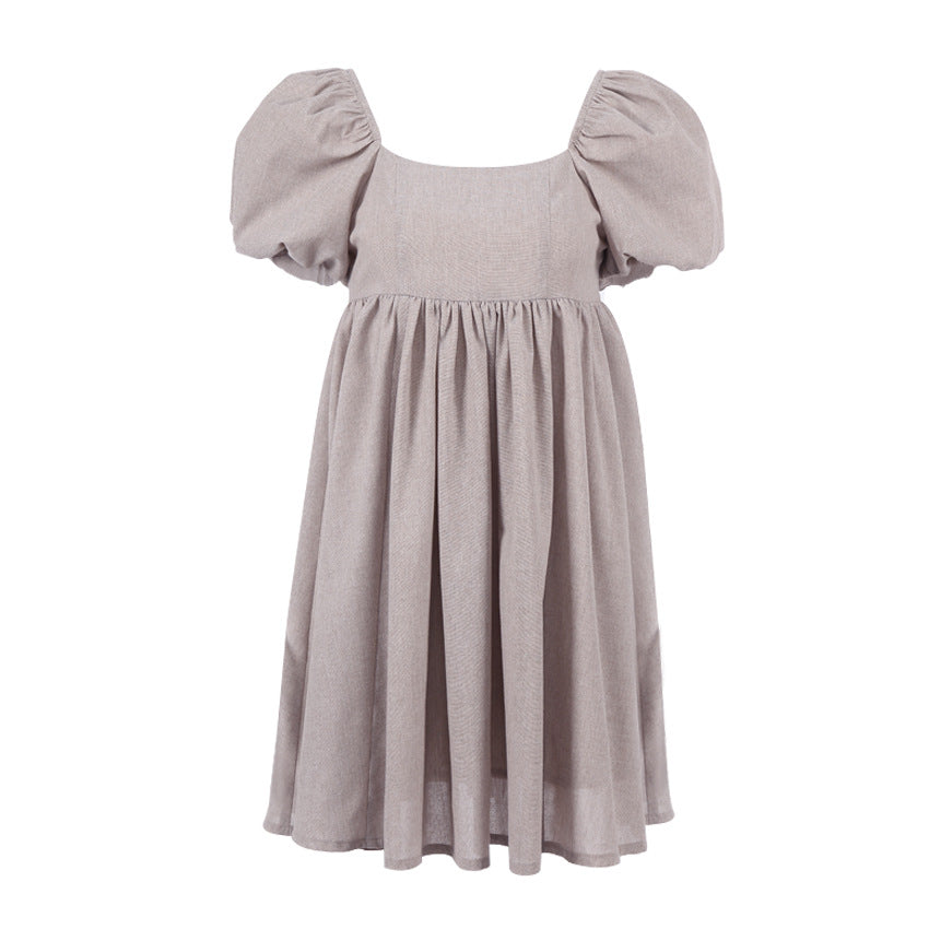 Square Collar Lantern Bubbles Sleeve Skater Party Mini Dresses