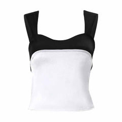 Contrast low cut satin self tie backless sleeveless crop top