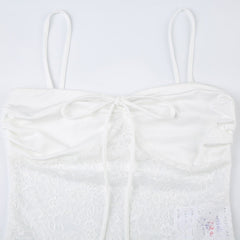 Lace solid self tie ruched backless cami top