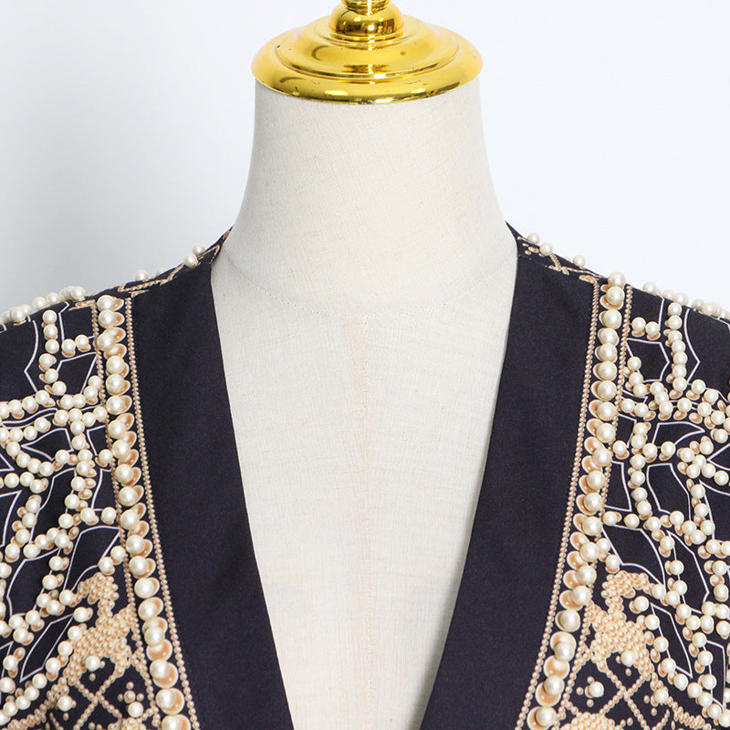 V-neck Beaded Beads Cardigans Blazer Outerwear