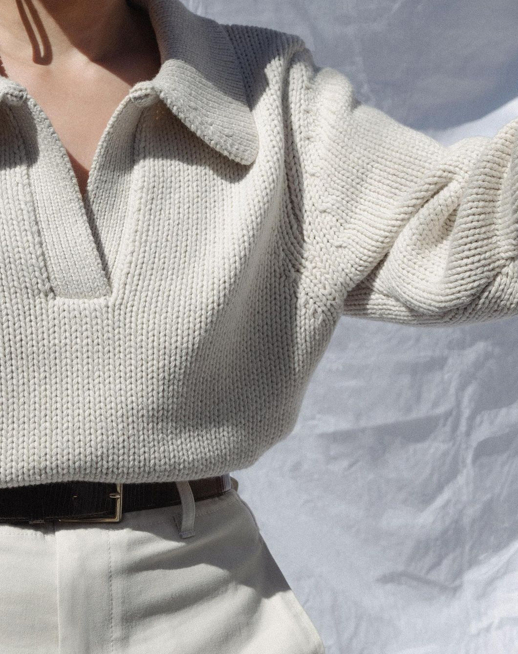 V-neck Knit Pile Collar Polo Sweaters Top