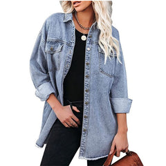 Zeagoo Jean Jackets for Women Ripped Stretchy Denim Jean Jacket Casual Long Sleeve Pockets Oversized Jackets Coat