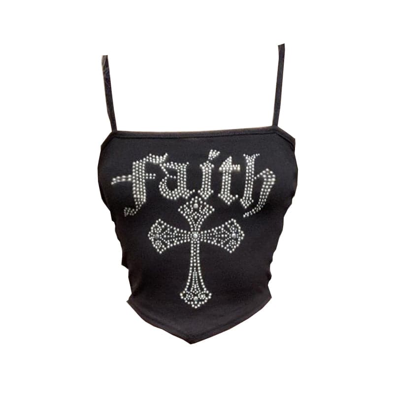 Beaded cross pattern backless contrast cami top