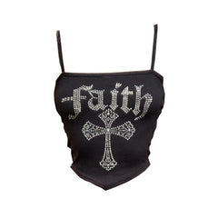 Beaded cross pattern backless contrast cami top