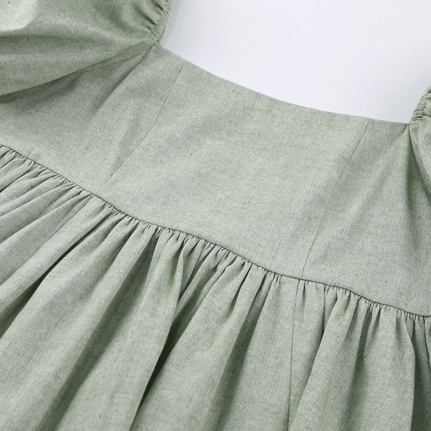 Square Collar Lantern Bubbles Sleeve Skater Party Mini Dresses
