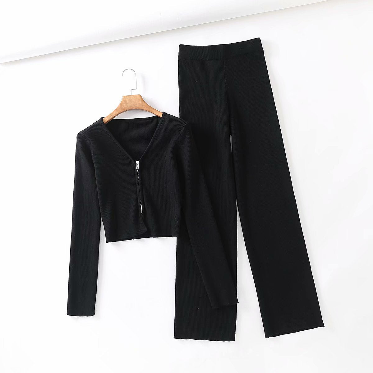 V-neck Knit Loungewear Cardigans Pants Two-piece Set