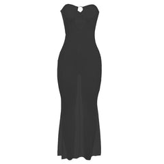 Mesh see through o ring hollow out backless tube maxi dress