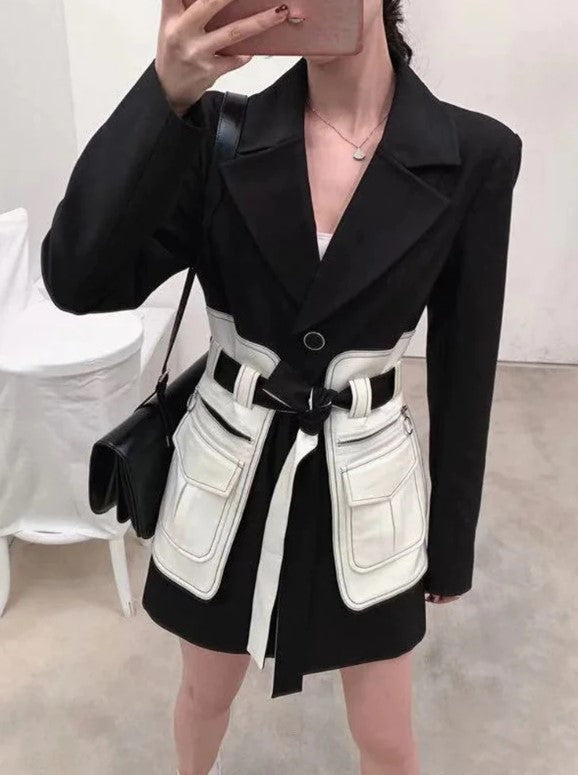 Pepper Contrast-Panel Blazer with Belt