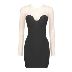 Poppy Long Sleeve Crystal Mesh Mini Dress