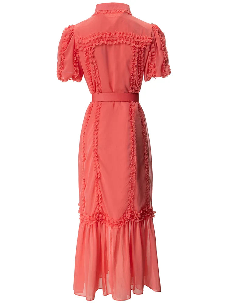 Elvi Single Breasted Belt Splice Chiffon Maxi Dress