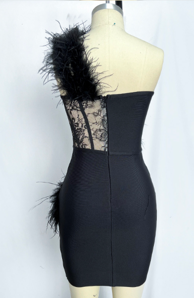 Angela feather one shoulder bandage mini dress