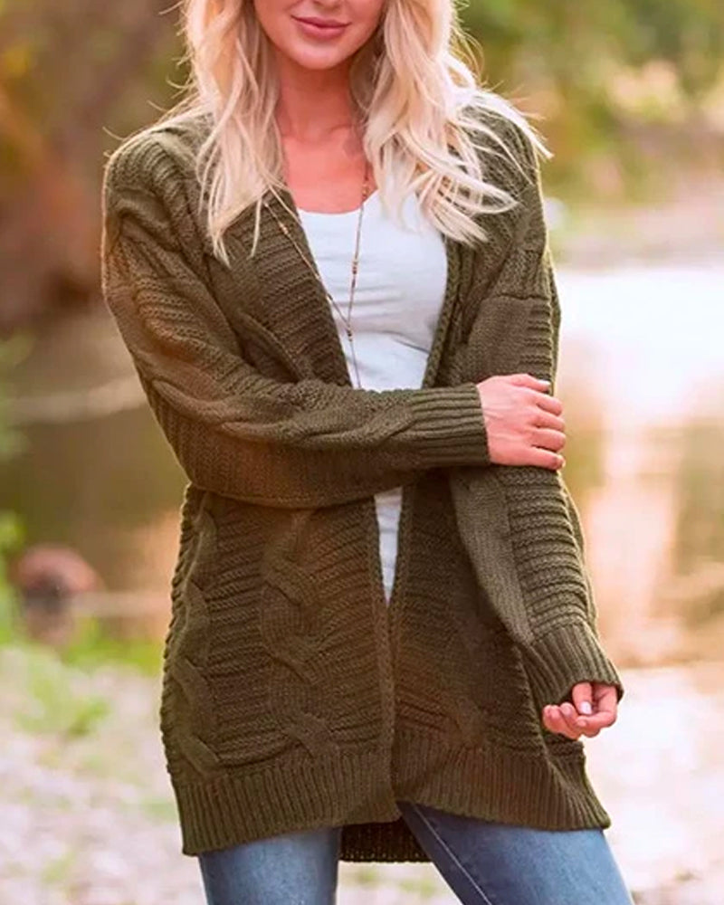 Solid Color Knit Long Cardigan Plus Size S-3XL