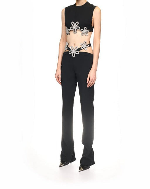Virginia Sleeveless Crystal Embellished Top & Flared Pants Set