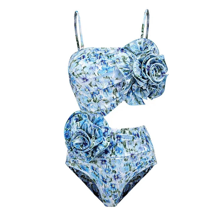 Virginia Spaghetti Strap Floral Cut Out Swimwear Set