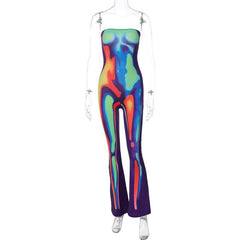 Helen Tie Dye Flare Leg Tube Jumpsuit