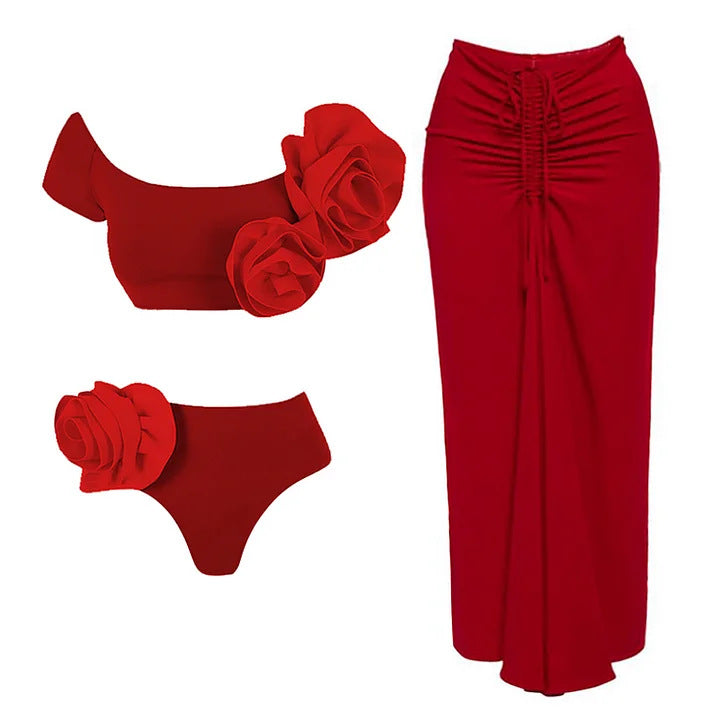 Willa Floral Embellished Two Piece Swimwear Set & Ruffle Cover Up