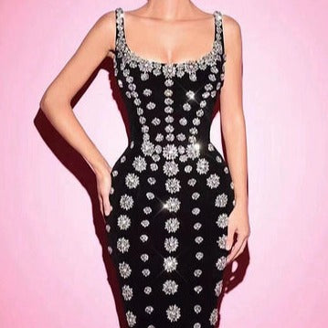Yvette Scoop Neck Crystal Embellished Maxi Dress