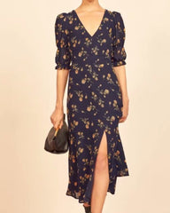 Splicing High Wait Floral Zipper Midi Dresses