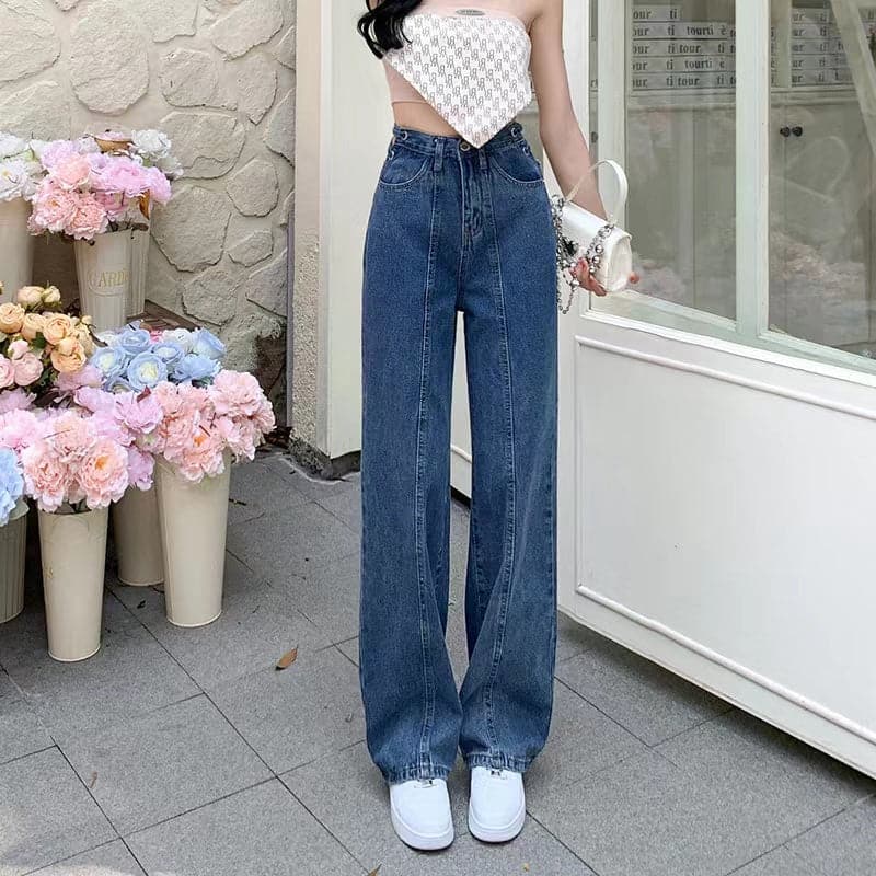 Lace up self tie straight leg high rise raw hem jeans