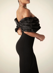 Lila High Slit Off Shoulder Satin Dress