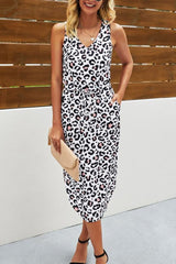 Leopard Print Asymmetric Hem Drawstring Waist Casual Dress